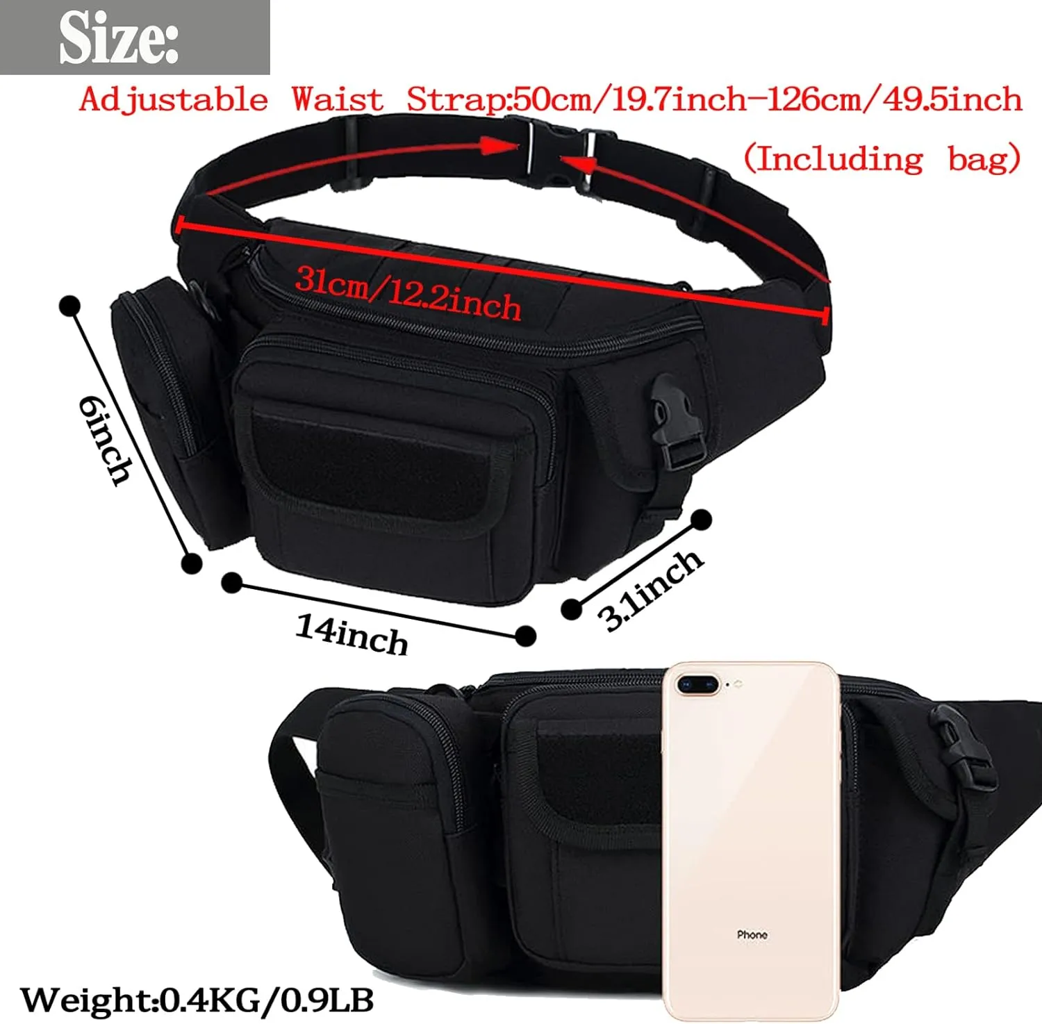 Tactical Fanny Packs, Military Waist Bag Utility Hip Belt Bags for Hiking Climbing Fishing Cycling Hunting with U.S Patch (Tan)