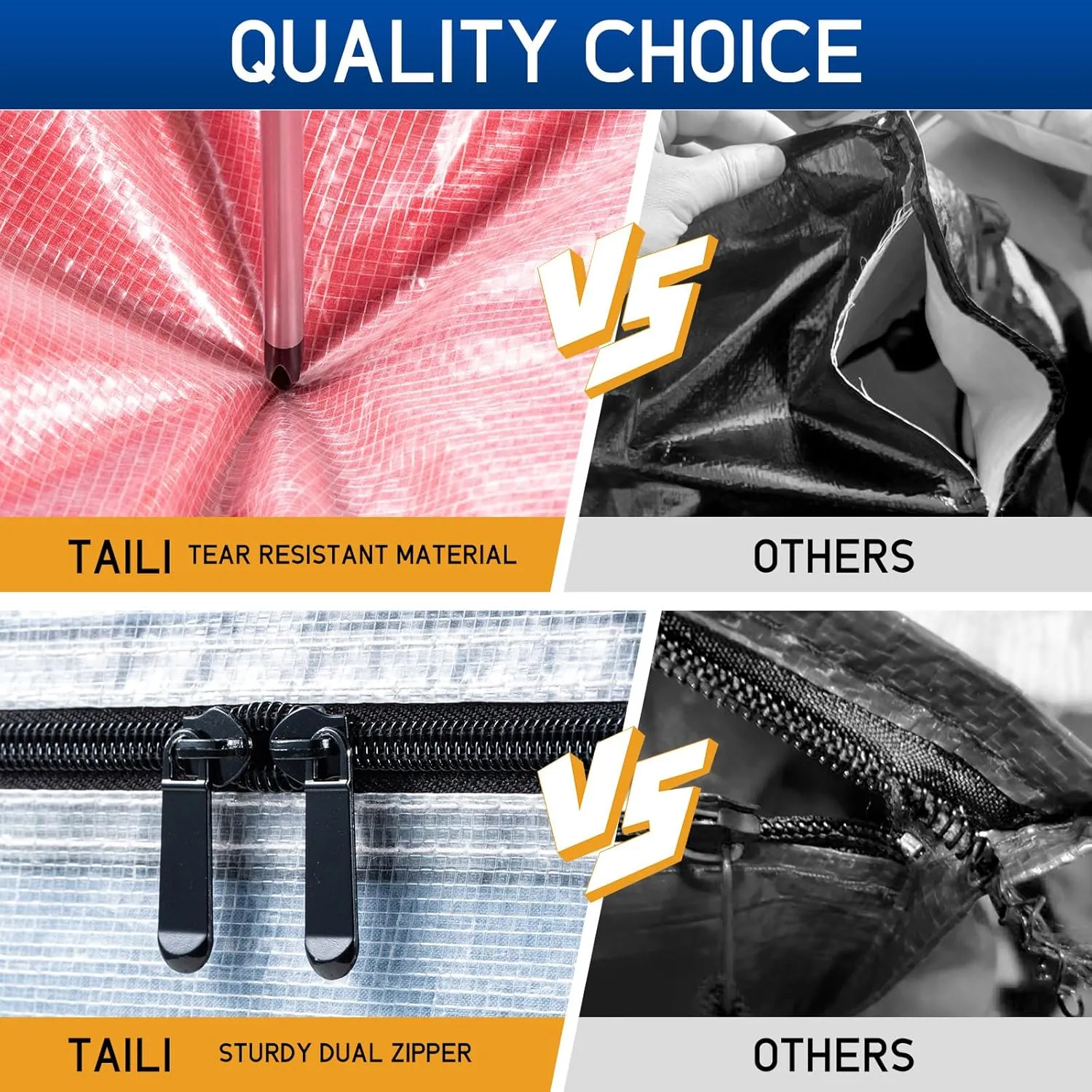 TAILI Heavy Duty Moving Bags, Clothing Storage Bags with Sturdy Zipper and Strong Handles, Clear Clothes Storage Bins, Extra Large Tote for Moving Supplies, Better than Boxes (2-Pack)