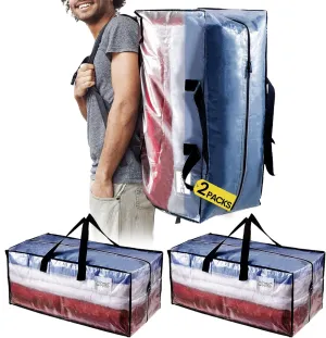 TAILI Heavy Duty Moving Bags, Clothing Storage Bags with Sturdy Zipper and Strong Handles, Clear Clothes Storage Bins, Extra Large Tote for Moving Supplies, Better than Boxes (2-Pack)