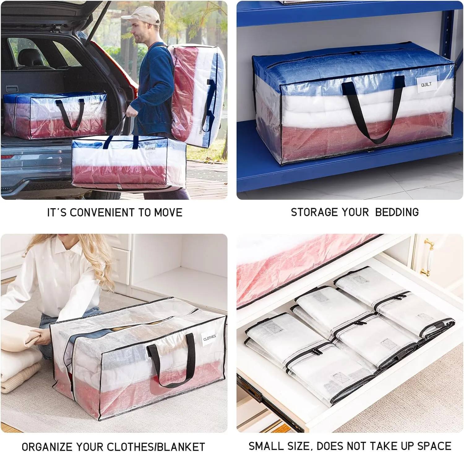 TAILI Heavy Duty Moving Bags, Clothing Storage Bags with Sturdy Zipper and Strong Handles, Clear Clothes Storage Bins, Extra Large Tote for Moving Supplies, Better than Boxes (2-Pack)