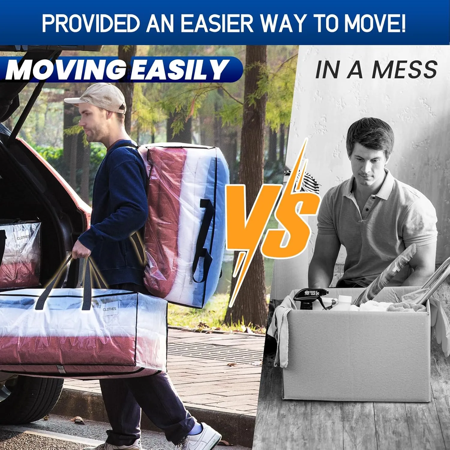 TAILI Heavy Duty Moving Bags, Clothing Storage Bags with Sturdy Zipper and Strong Handles, Clear Clothes Storage Bins, Extra Large Tote for Moving Supplies, Better than Boxes (2-Pack)
