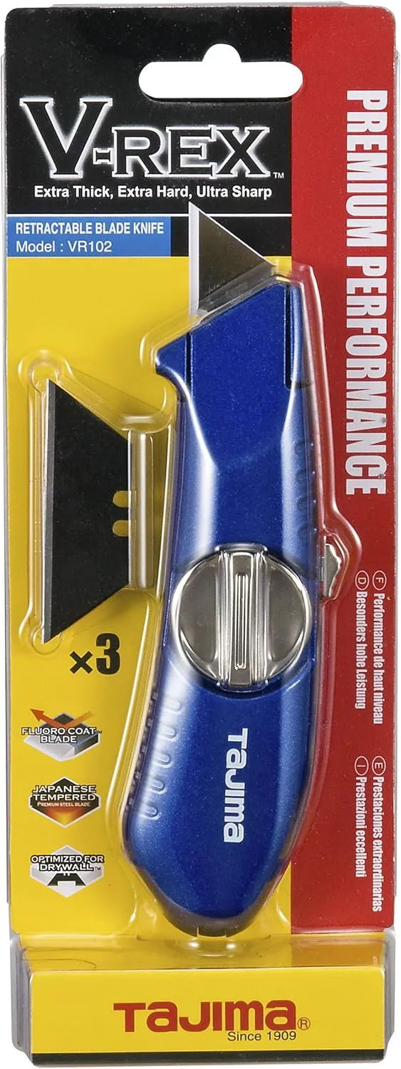 TAJIMA Utility Knife - VR-Series Box Cutter with Retractable Blade & 3 V-REX Blades - VR-102B