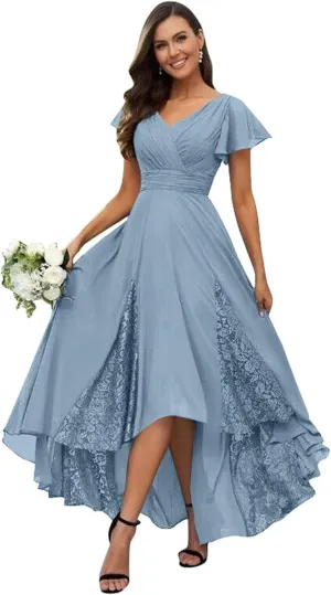 Tea Length Mother of The Bride Dresses for Wedding 2025 Ruffle Sleeves Lace Chiffon Brideamaid Formal Gown