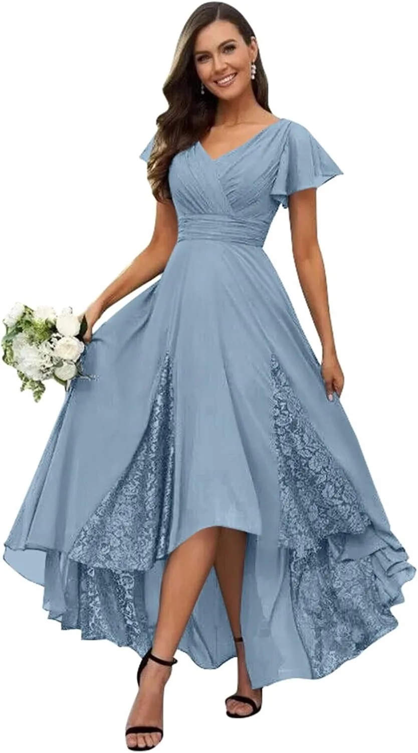 Tea Length Mother of The Bride Dresses for Wedding 2025 Ruffle Sleeves Lace Chiffon Brideamaid Formal Gown