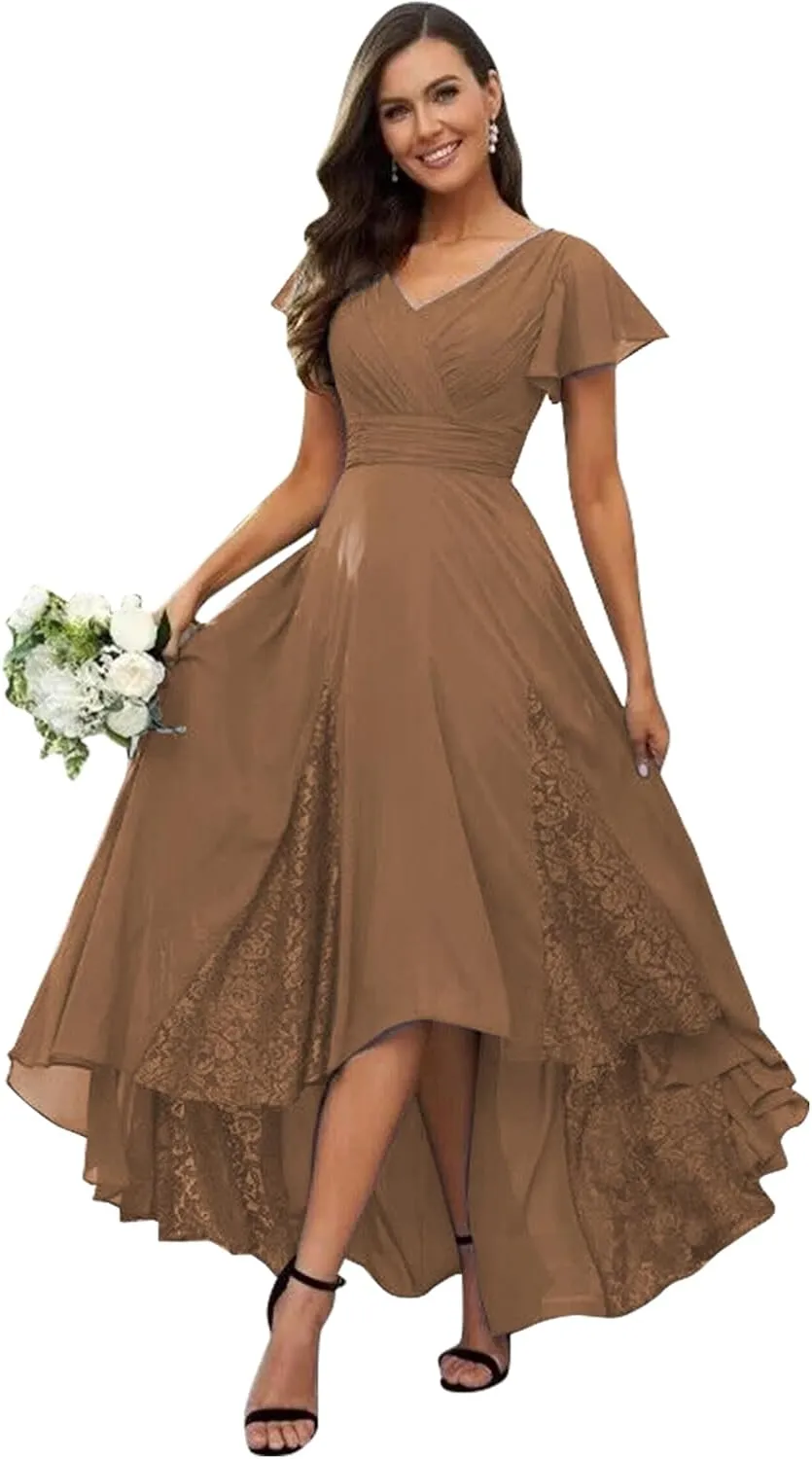Tea Length Mother of The Bride Dresses for Wedding 2025 Ruffle Sleeves Lace Chiffon Brideamaid Formal Gown