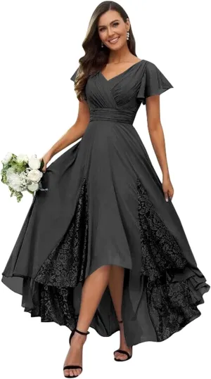 Tea Length Mother of The Bride Dresses for Wedding 2025 Ruffle Sleeves Lace Chiffon Brideamaid Formal Gown