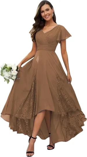 Tea Length Mother of The Bride Dresses for Wedding 2025 Ruffle Sleeves Lace Chiffon Brideamaid Formal Gown