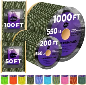 TECEUM Heavy Duty Rope 1000 – 1000ft / 200ft / 100ft / 50ft – 40  Colors – Utility Rope for Survival & Camping Gear – Nylon String, Camping Rope, para Cord, Utility Nylon Rope, Tent Cord