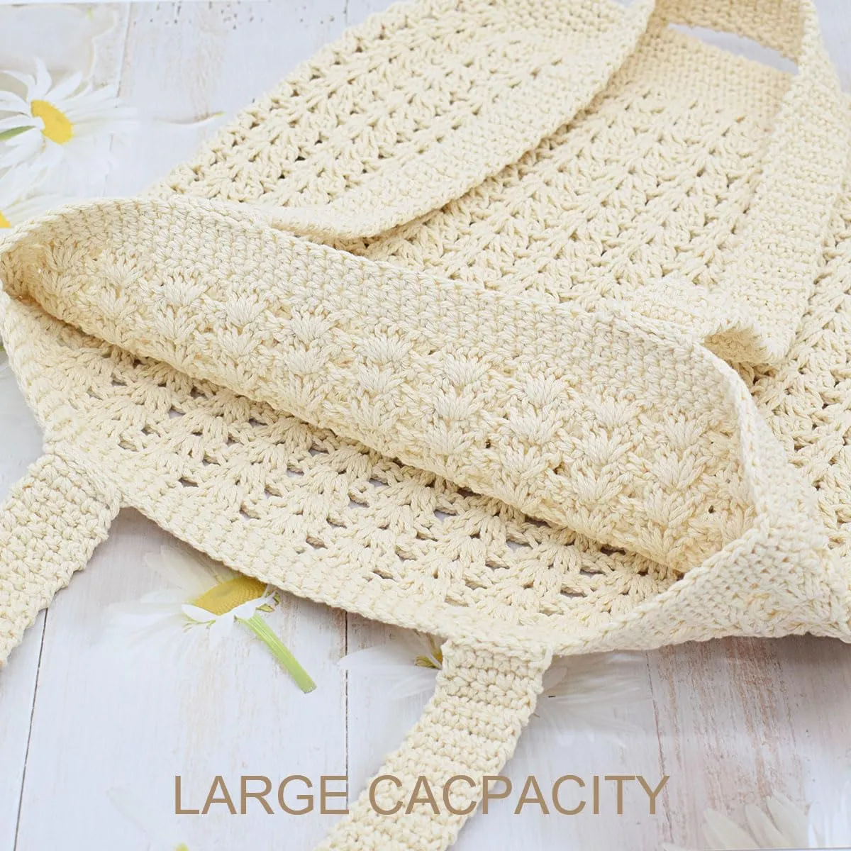 TeeYee Boho Crochet Summer Handbag Handmade Cotton Rope Knit Shoulder Bags for Women Bohemia Tote for Travel