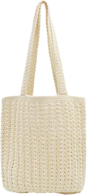 TeeYee Boho Crochet Summer Handbag Handmade Cotton Rope Knit Shoulder Bags for Women Bohemia Tote for Travel