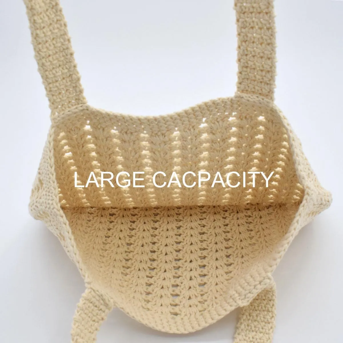 TeeYee Boho Crochet Summer Handbag Handmade Cotton Rope Knit Shoulder Bags for Women Bohemia Tote for Travel