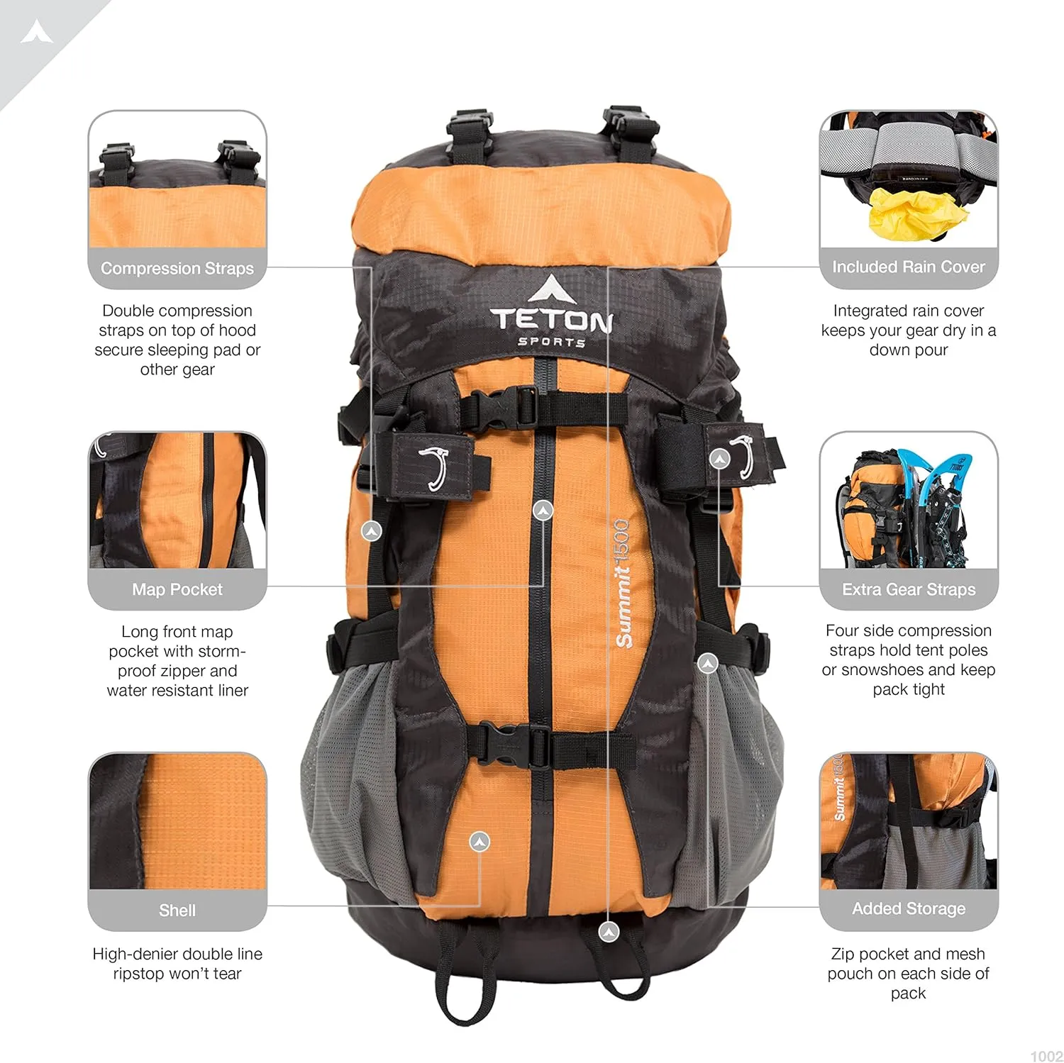 TETON Sports Summit 1500 Backpack; Lightweight, Durable Daypack for Hiking, Travel and Camping; Not Your Basic Backpack,Orange