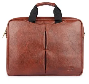 THE CLOWNFISH 15.6 inch Leatherette Laptop Bag - Water Resistant | Slim Design | Tan