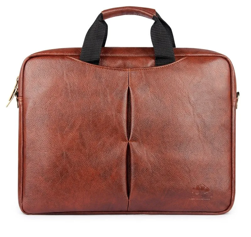 THE CLOWNFISH 15.6 inch Leatherette Laptop Bag - Water Resistant | Slim Design | Tan