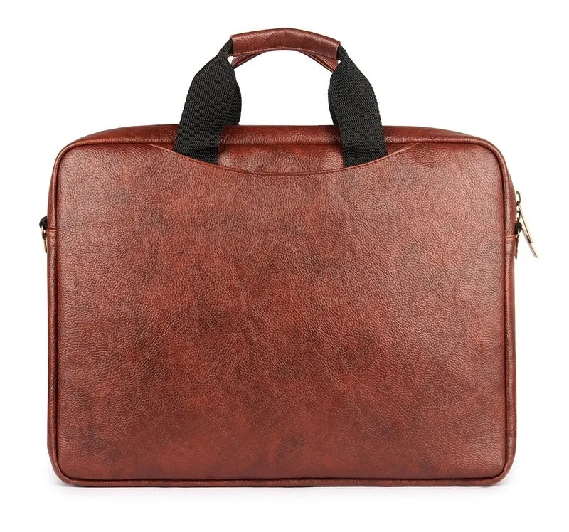 THE CLOWNFISH 15.6 inch Leatherette Laptop Bag - Water Resistant | Slim Design | Tan