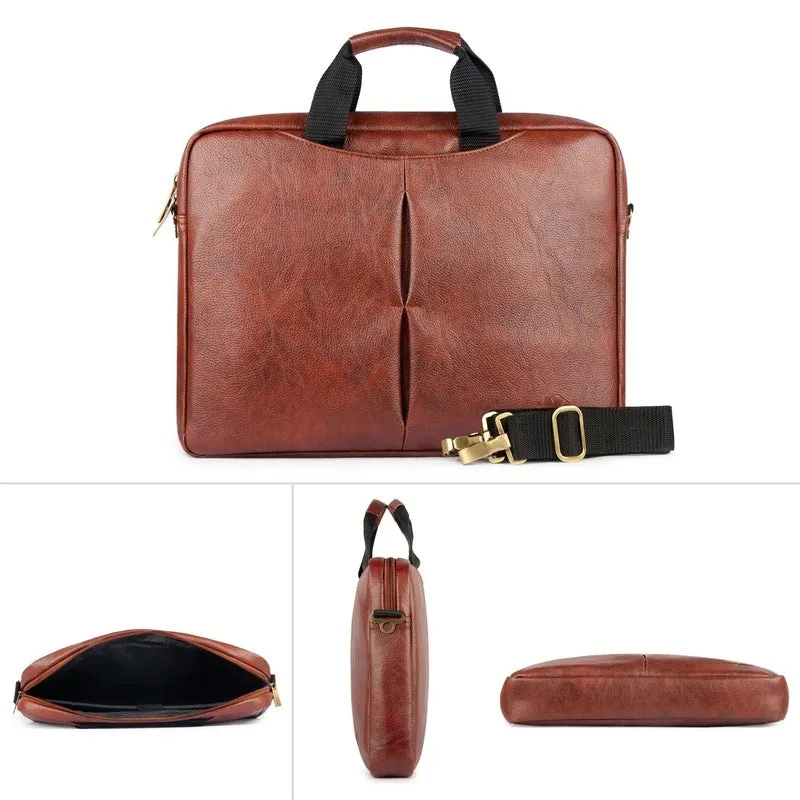 THE CLOWNFISH 15.6 inch Leatherette Laptop Bag - Water Resistant | Slim Design | Tan