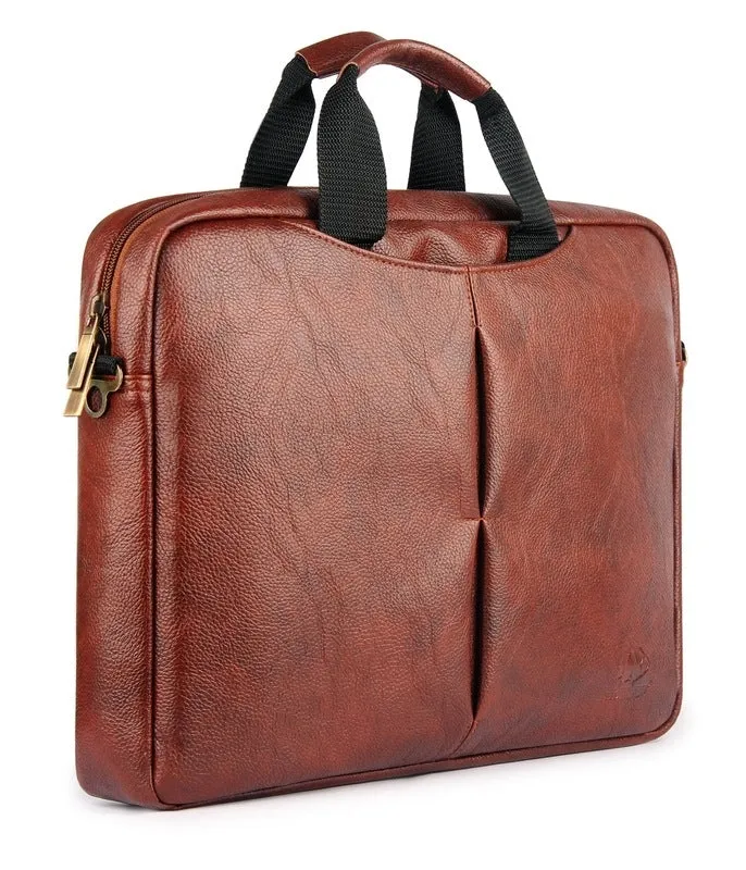 THE CLOWNFISH 15.6 inch Leatherette Laptop Bag - Water Resistant | Slim Design | Tan