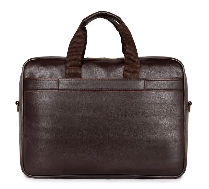 The CLOWNFISH Hudson 15.6 inch Laptop Briefcase - Premium Vegan Leather | Adjustable Shoulder Strap | Dark Brown