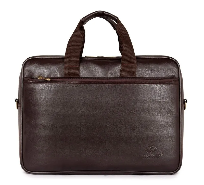 The CLOWNFISH Hudson 15.6 inch Laptop Briefcase - Premium Vegan Leather | Adjustable Shoulder Strap | Dark Brown