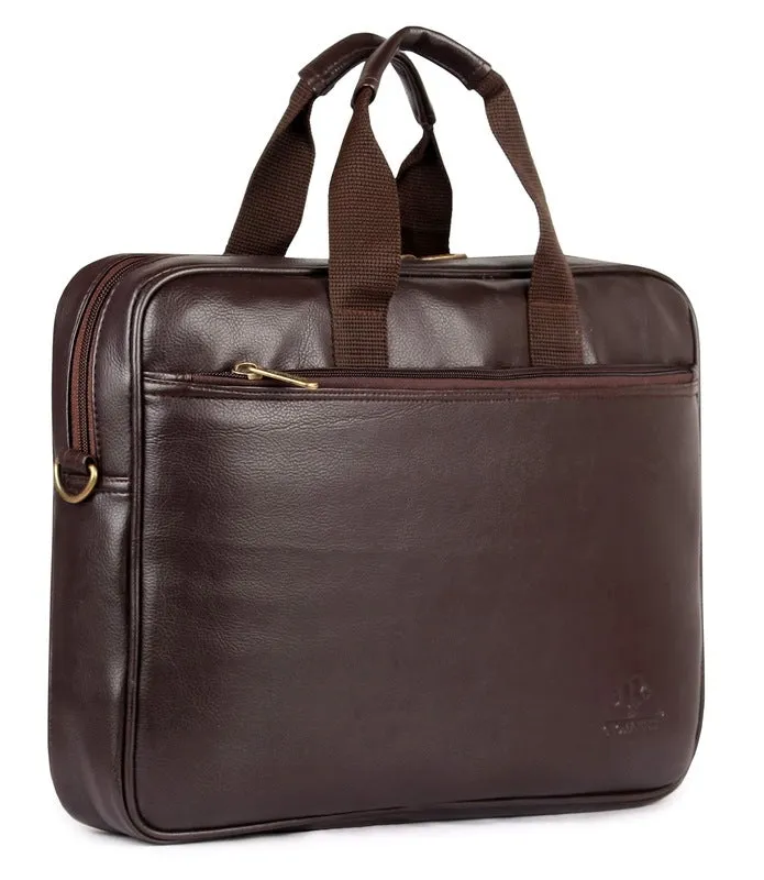 The CLOWNFISH Hudson 15.6 inch Laptop Briefcase - Premium Vegan Leather | Adjustable Shoulder Strap | Dark Brown
