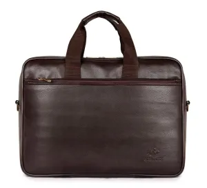The CLOWNFISH Hudson 15.6 inch Laptop Briefcase - Premium Vegan Leather | Adjustable Shoulder Strap | Dark Brown