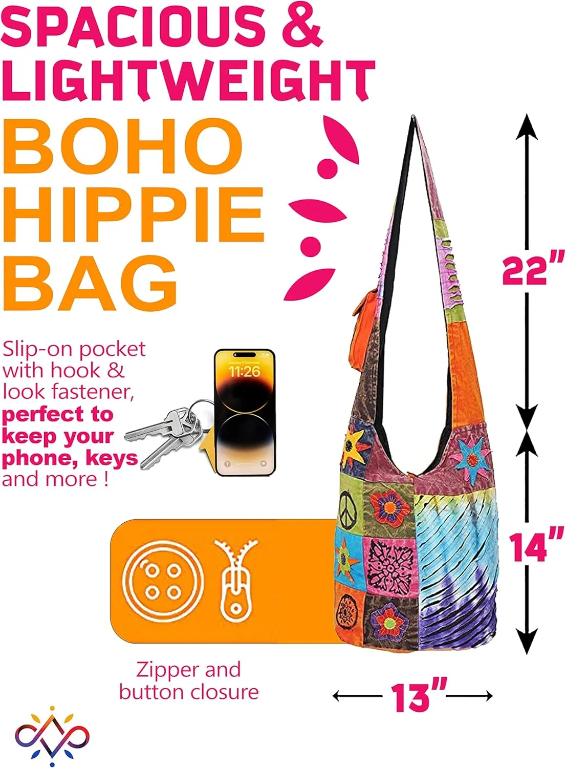 THE COLLECTION ROYAL Hobo Crossbody Bags for Women, Boho Purse, Boho Bag | Hippie Bag, Indie Tote Bag, Cloth Purse for Women