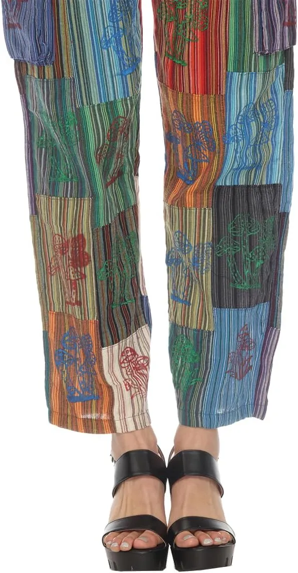 THE COLLECTION ROYAL Women Hippie Patchwork Bohemian Casual Rave Festival Harem Drawstring Boho Trouser Pants