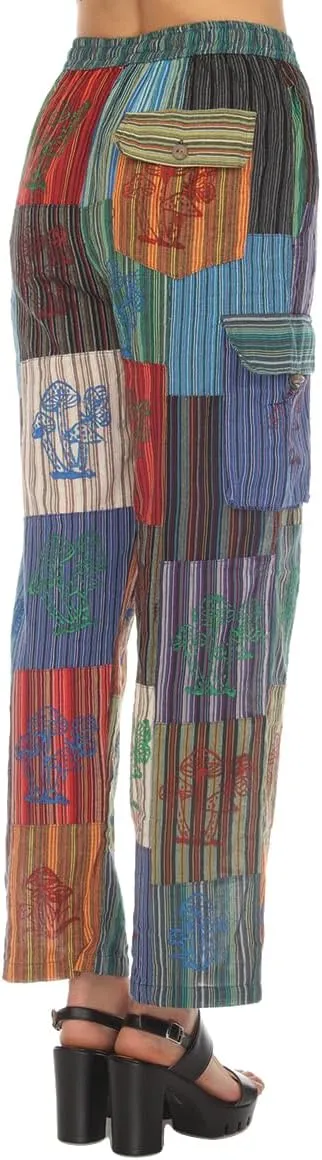THE COLLECTION ROYAL Women Hippie Patchwork Bohemian Casual Rave Festival Harem Drawstring Boho Trouser Pants