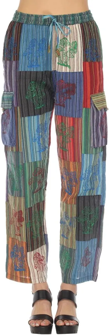THE COLLECTION ROYAL Women Hippie Patchwork Bohemian Casual Rave Festival Harem Drawstring Boho Trouser Pants