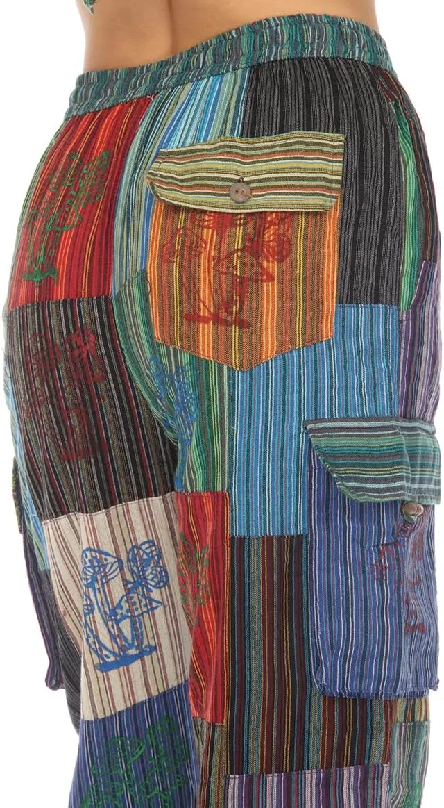 THE COLLECTION ROYAL Women Hippie Patchwork Bohemian Casual Rave Festival Harem Drawstring Boho Trouser Pants