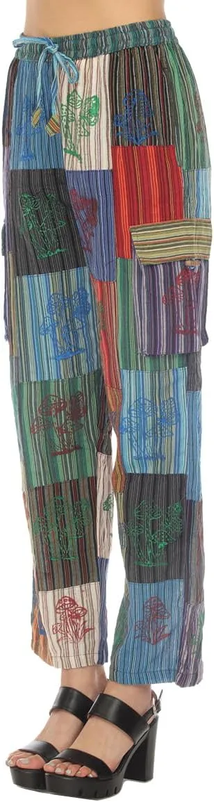 THE COLLECTION ROYAL Women Hippie Patchwork Bohemian Casual Rave Festival Harem Drawstring Boho Trouser Pants
