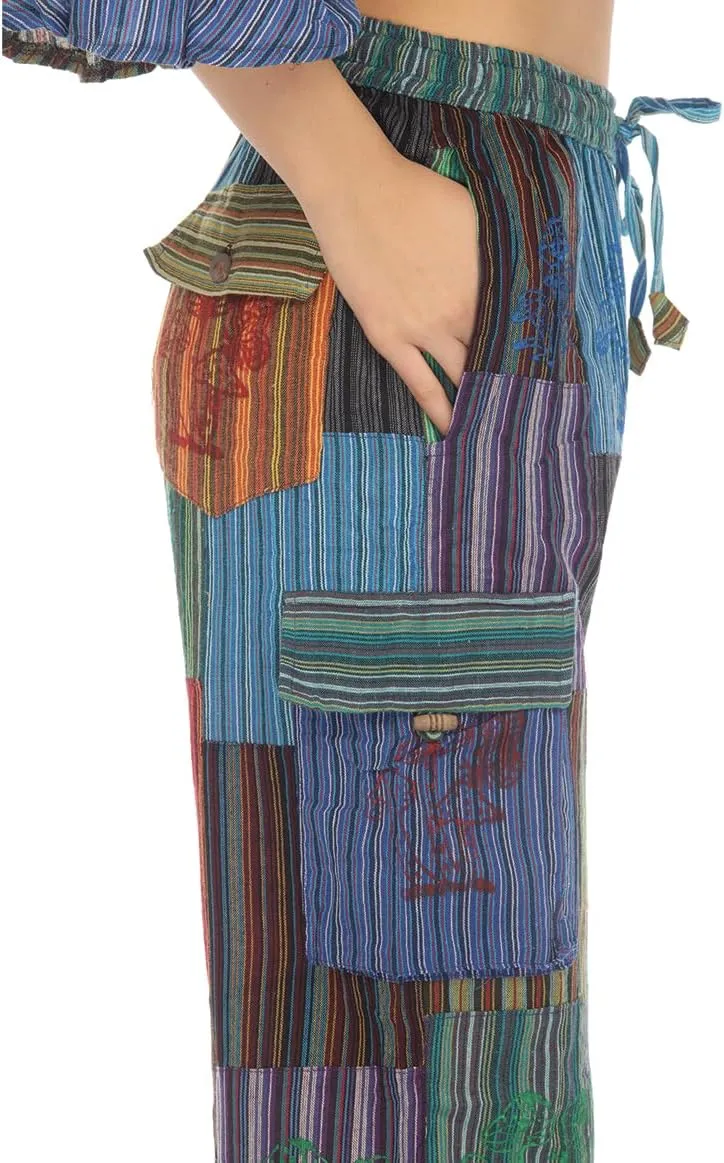 THE COLLECTION ROYAL Women Hippie Patchwork Bohemian Casual Rave Festival Harem Drawstring Boho Trouser Pants