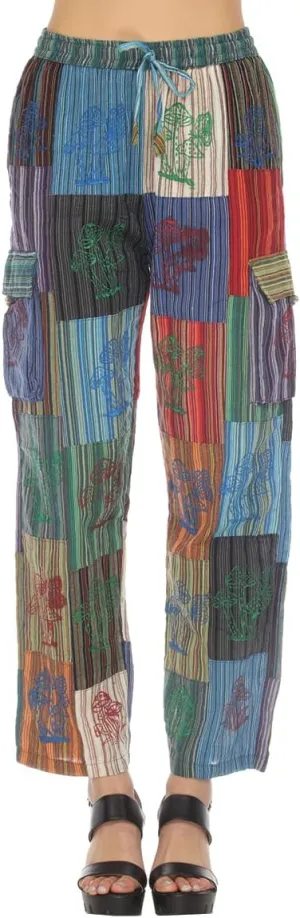 THE COLLECTION ROYAL Women Hippie Patchwork Bohemian Casual Rave Festival Harem Drawstring Boho Trouser Pants