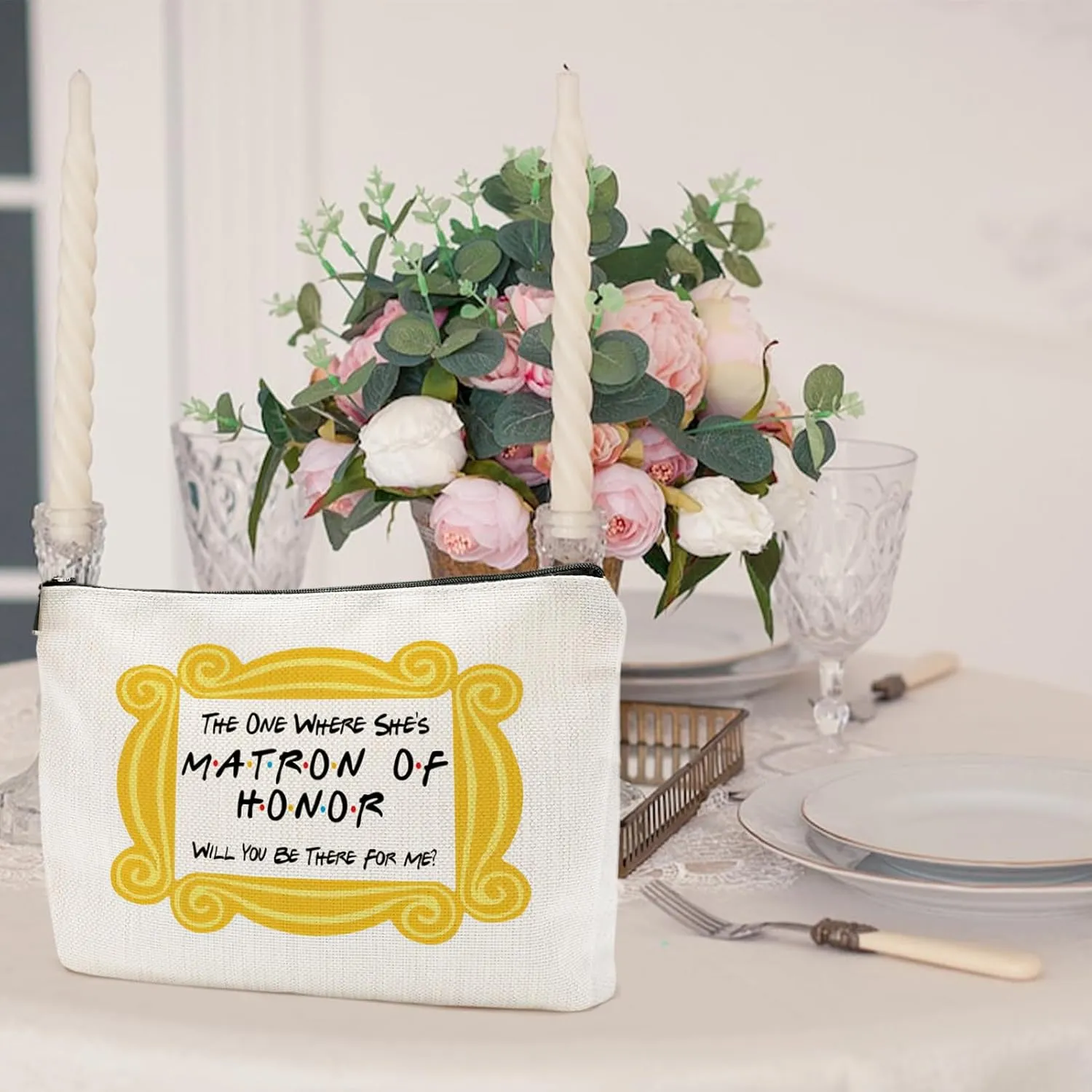 The One Where She's Matron Of Honor, Gift for Bridesmaid,Bachelorette Party Wedding Gifts for Besties Friends Makeup Bag Purse Cosmetic Bag for Women