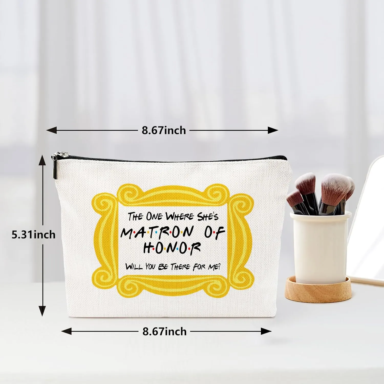 The One Where She's Matron Of Honor, Gift for Bridesmaid,Bachelorette Party Wedding Gifts for Besties Friends Makeup Bag Purse Cosmetic Bag for Women