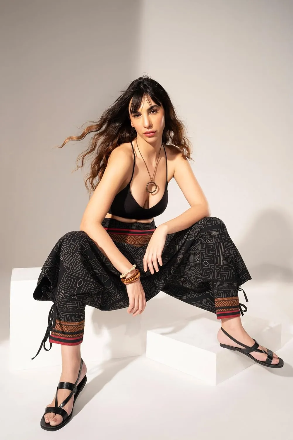 The Veshti Company Women's Printed Summer Harem Pants, Cotton Boho Hippie Casusal Oversized Palazzo Joggers for Women