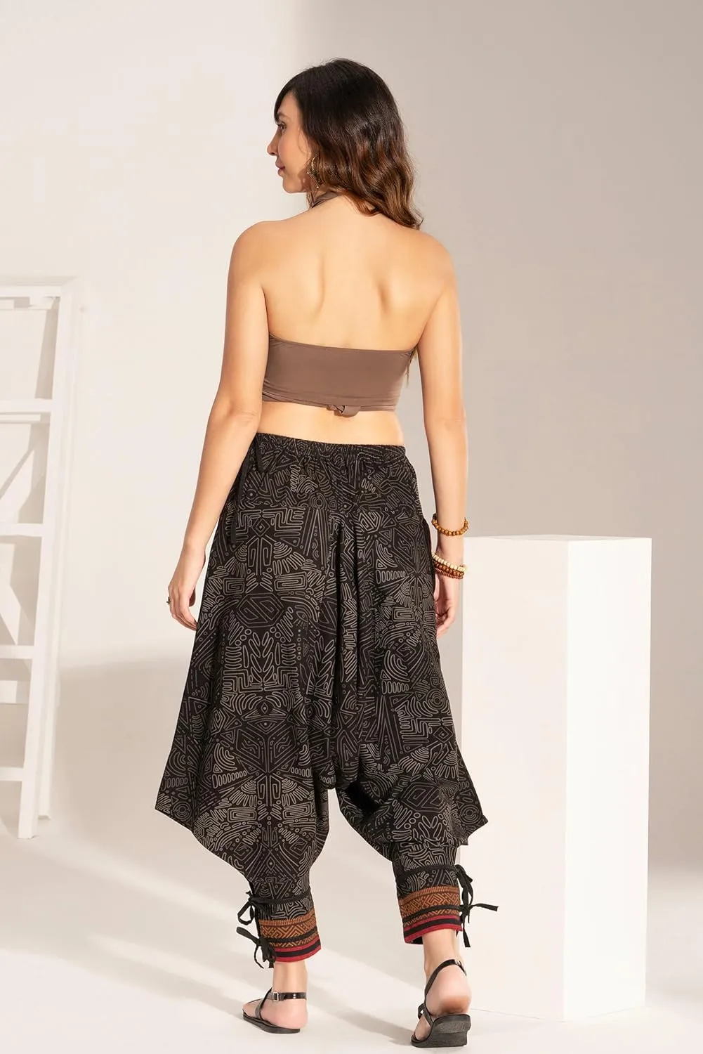 The Veshti Company Women's Printed Summer Harem Pants, Cotton Boho Hippie Casusal Oversized Palazzo Joggers for Women