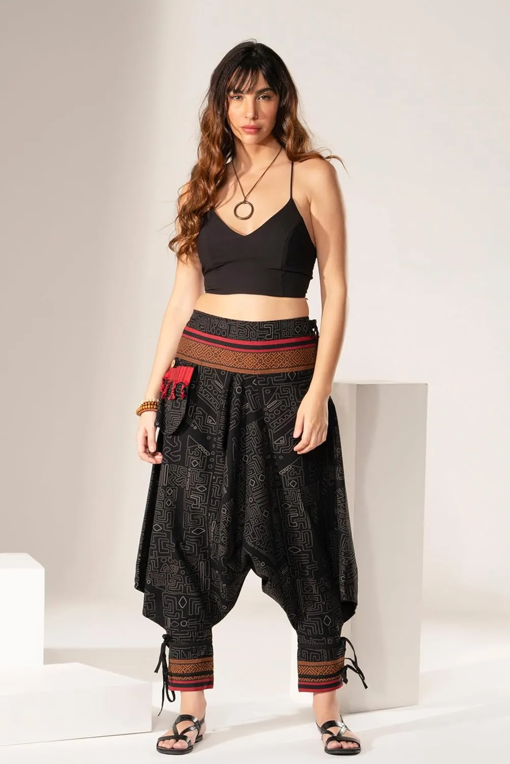 The Veshti Company Women's Printed Summer Harem Pants, Cotton Boho Hippie Casusal Oversized Palazzo Joggers for Women