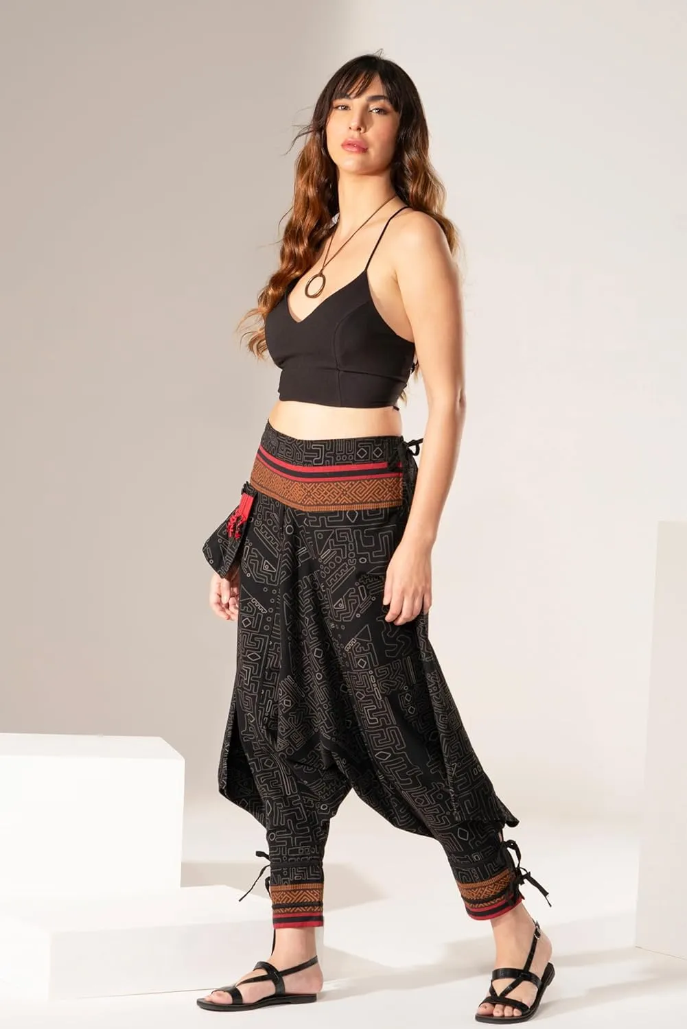 The Veshti Company Women's Printed Summer Harem Pants, Cotton Boho Hippie Casusal Oversized Palazzo Joggers for Women