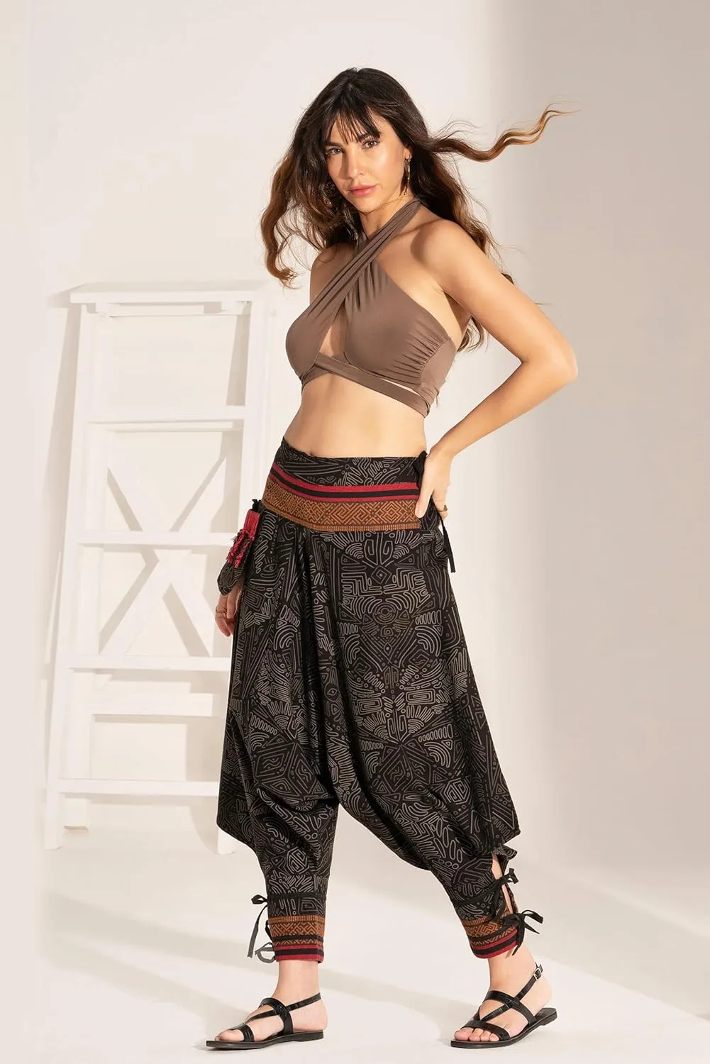 The Veshti Company Women's Printed Summer Harem Pants, Cotton Boho Hippie Casusal Oversized Palazzo Joggers for Women
