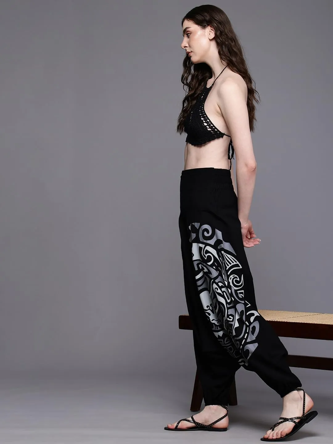 The Veshti Company Women's Printed Summer Harem Pants, Cotton Boho Hippie Casusal Oversized Palazzo Pant for Women