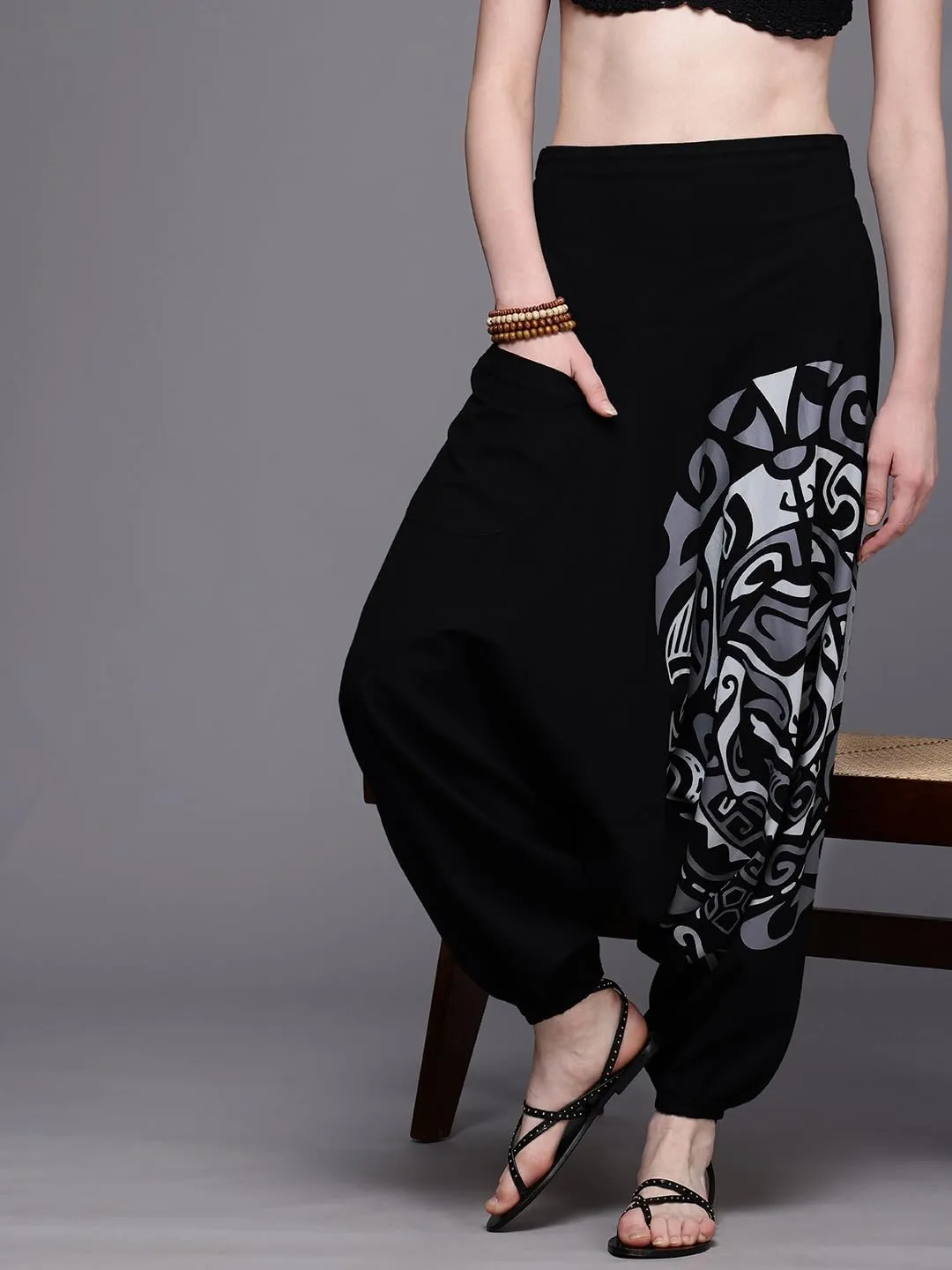 The Veshti Company Women's Printed Summer Harem Pants, Cotton Boho Hippie Casusal Oversized Palazzo Pant for Women