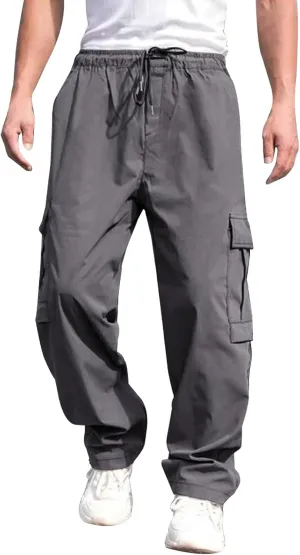 THWEI Mens Cargo Pants Casual Baggy Drawstring Loose Fit Hip Hop Pants with Pockets