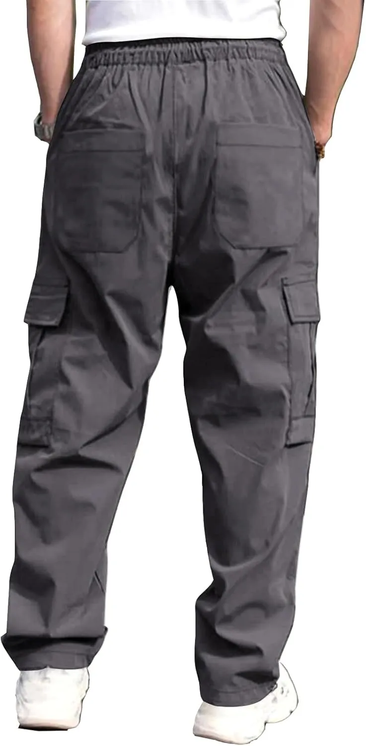 THWEI Mens Cargo Pants Casual Baggy Drawstring Loose Fit Hip Hop Pants with Pockets