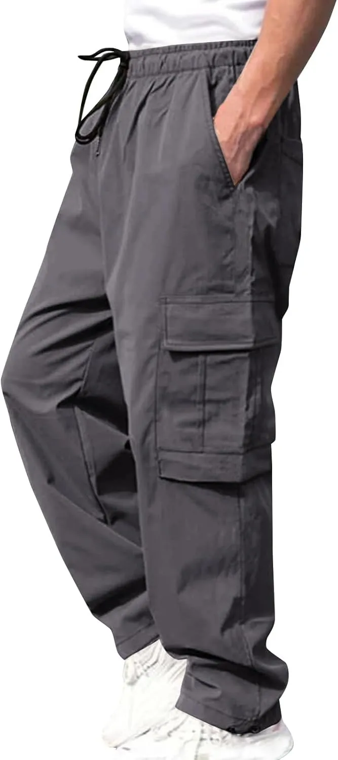 THWEI Mens Cargo Pants Casual Baggy Drawstring Loose Fit Hip Hop Pants with Pockets