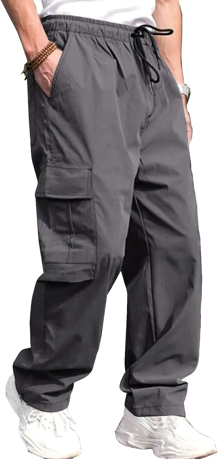THWEI Mens Cargo Pants Casual Baggy Drawstring Loose Fit Hip Hop Pants with Pockets