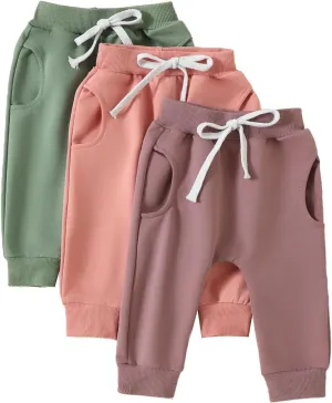Toddler Baby Boys Girls Sweatpants 3 Pack Solid Color Elastic Waist Trousers Bottoms Casual Pants Multipacks Long Pants