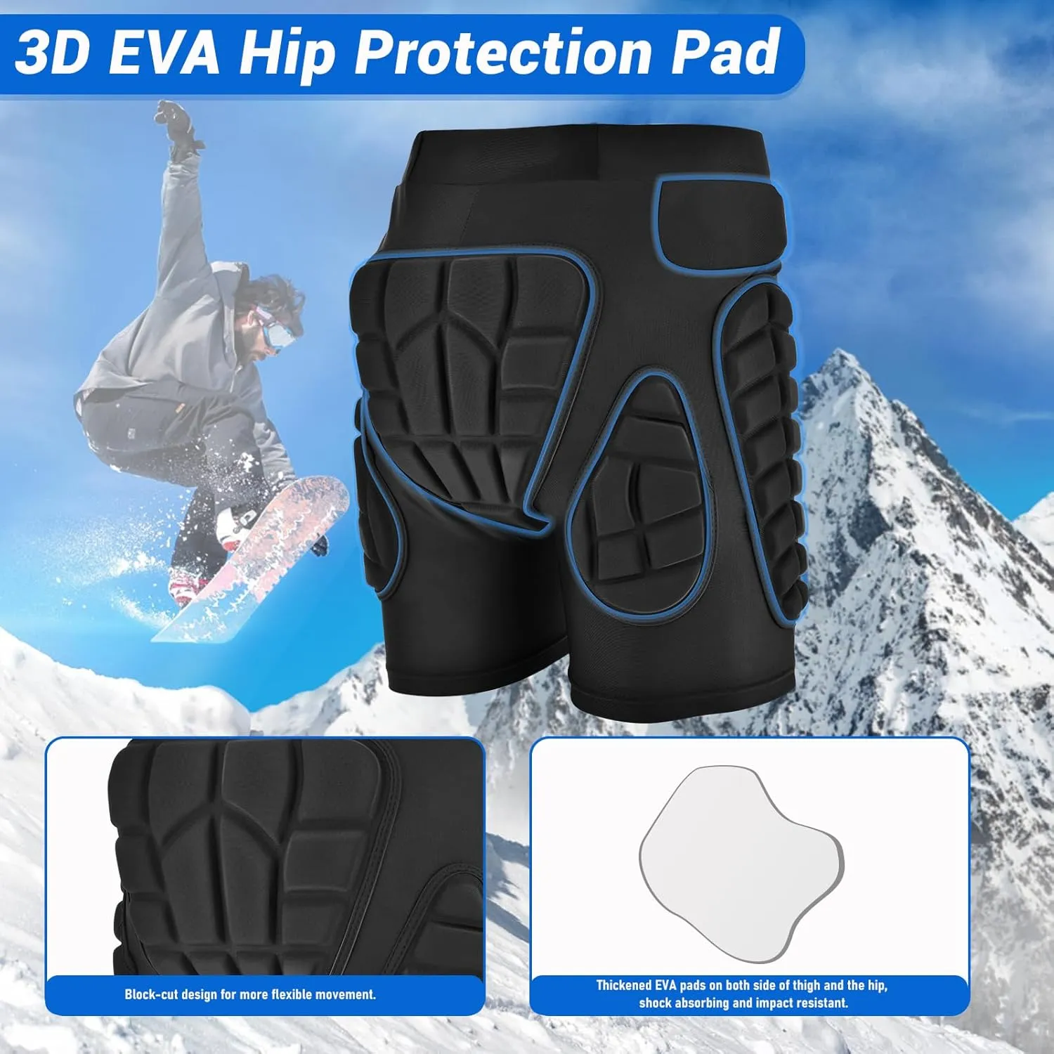 TOMSHOO Hip Protection Pads Shorts Upgrade Hip Pads 3D EVA Hip Protection Pad for Snowboard,Skate and Ski