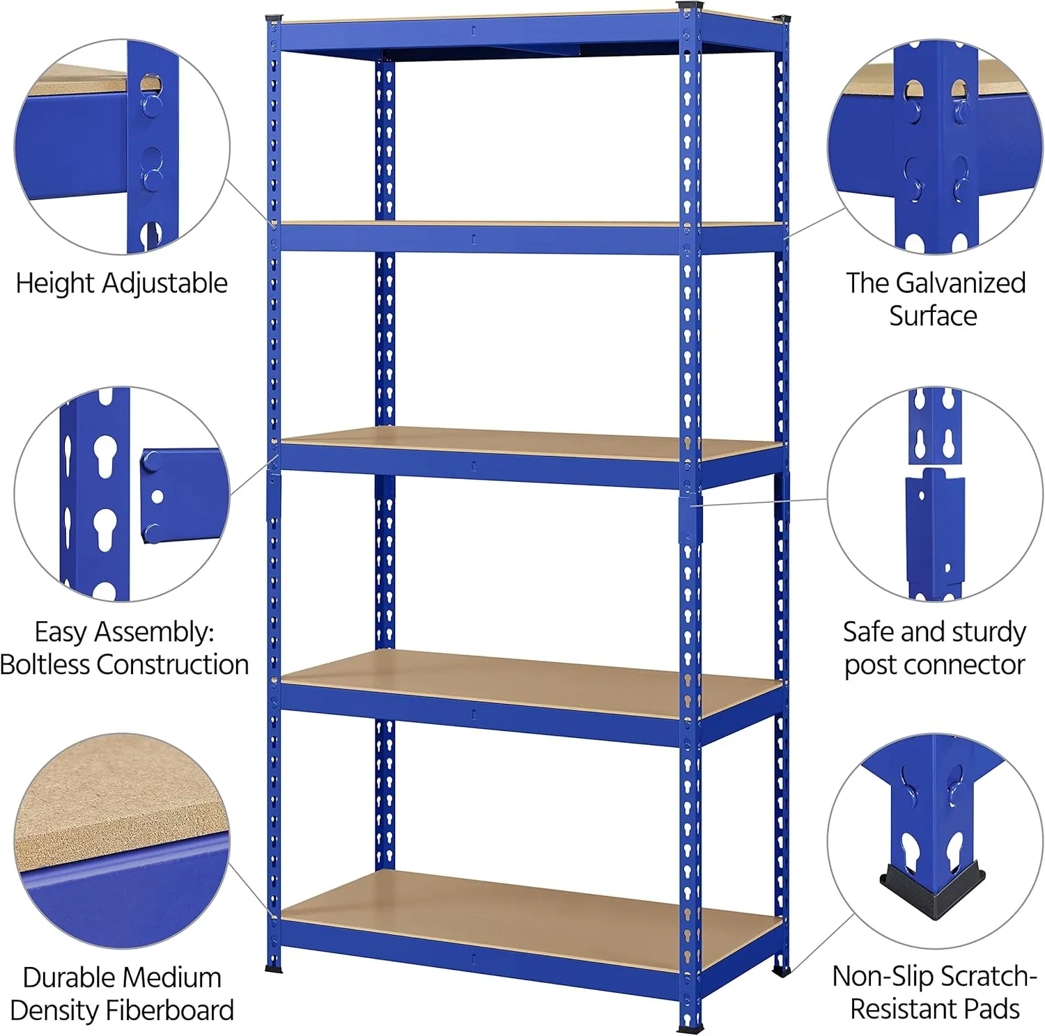 Topeakmart 5-Tier Utility Shelves, Metal Storage Shelves Garage Shelving Unit Adjustable Garage Storage Shelves Storage Racks Heavy Duty Shed Shelving- Blue, 35.5 x 17.5 x 72 Inch
