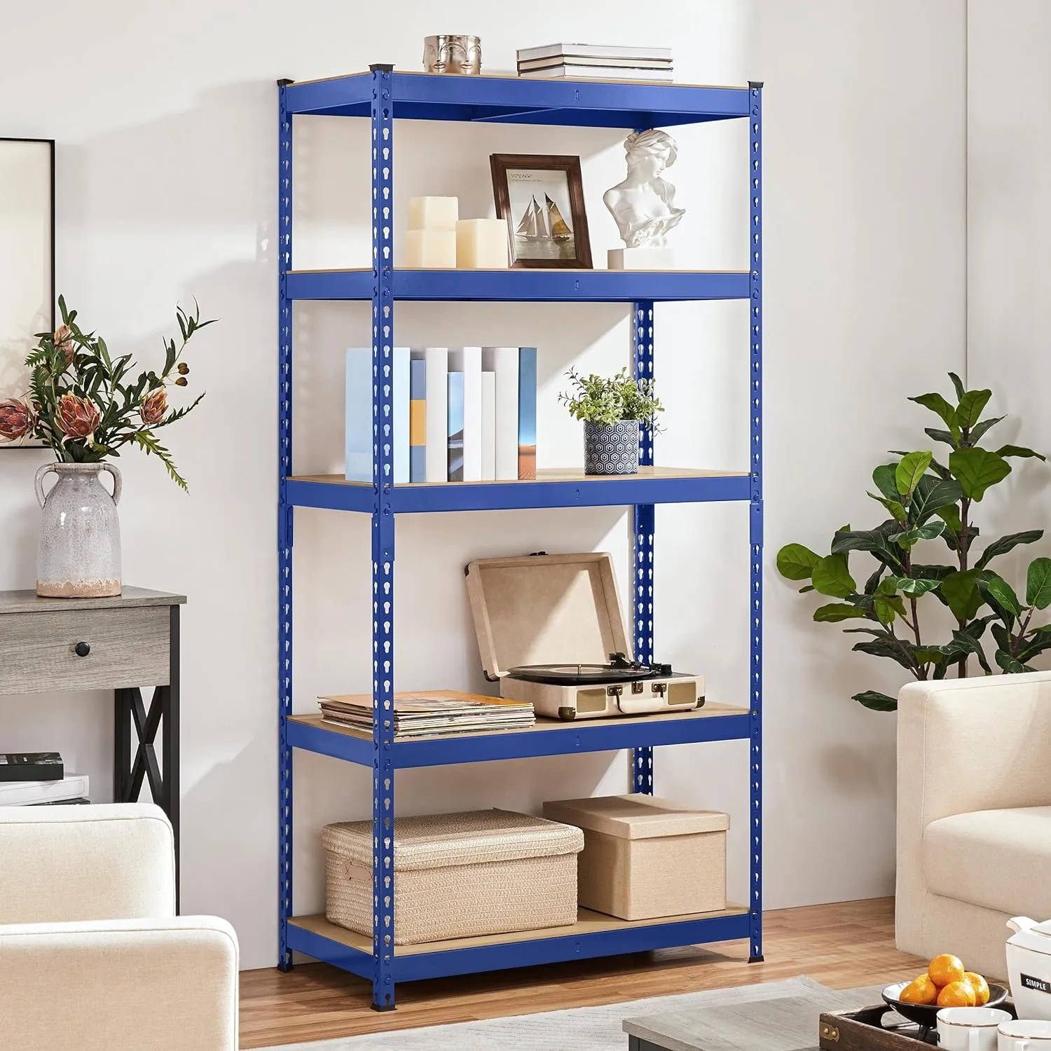 Topeakmart 5-Tier Utility Shelves, Metal Storage Shelves Garage Shelving Unit Adjustable Garage Storage Shelves Storage Racks Heavy Duty Shed Shelving- Blue, 35.5 x 17.5 x 72 Inch